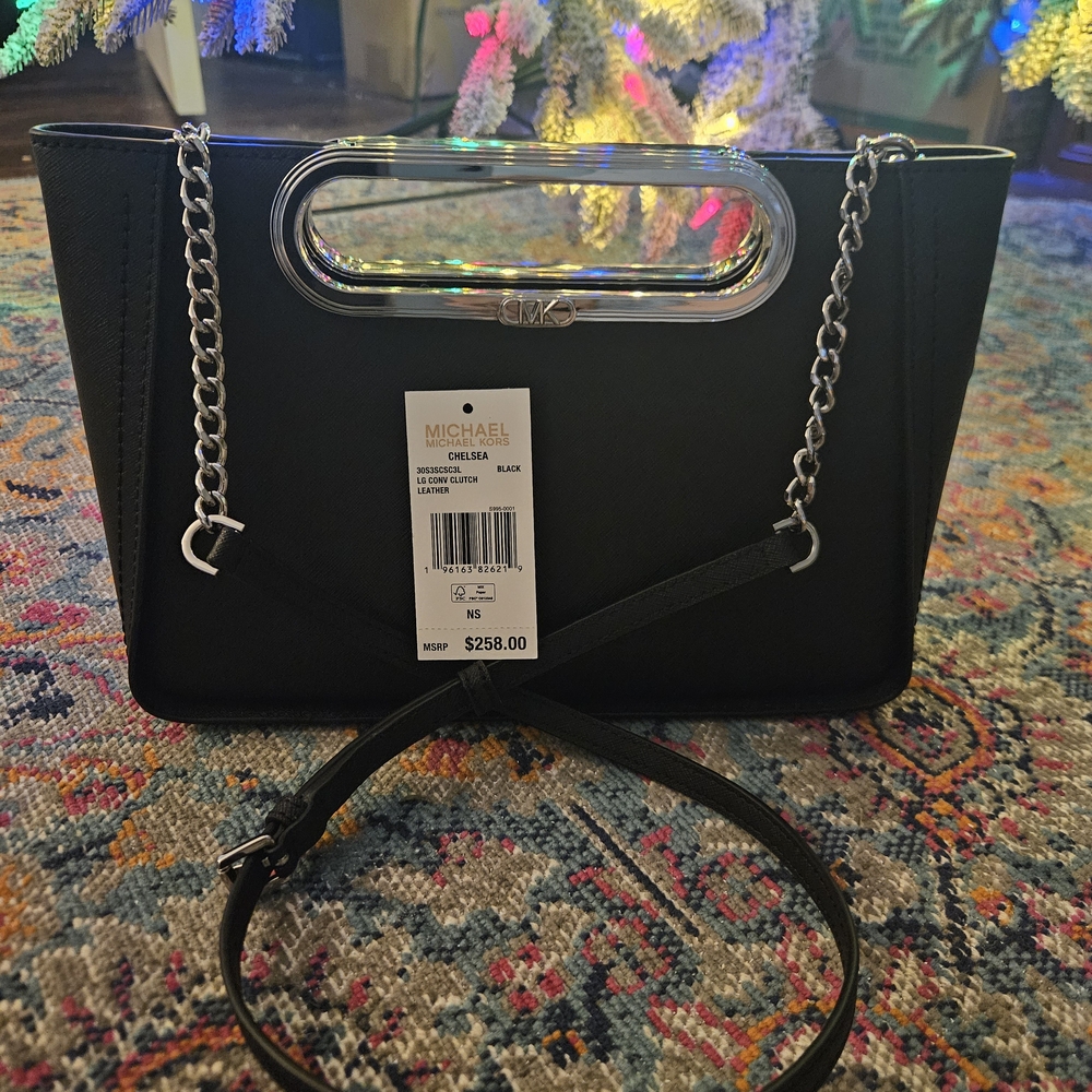 Michael Kors Black Chelsea Clutch with Chain Detail